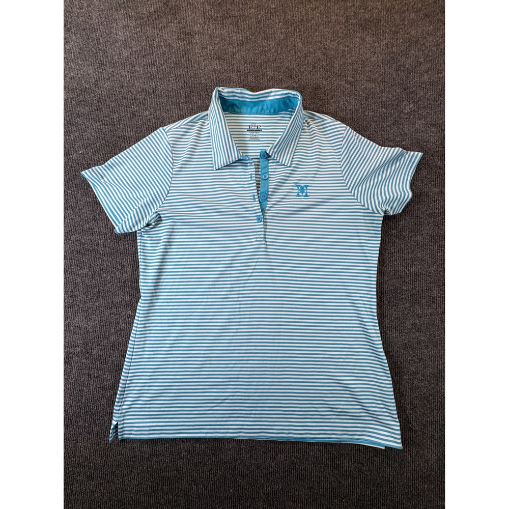 EP Pro Tour Tech Womens Golf Polo Shirt Turquoise White‎ Striped Size Large 2762